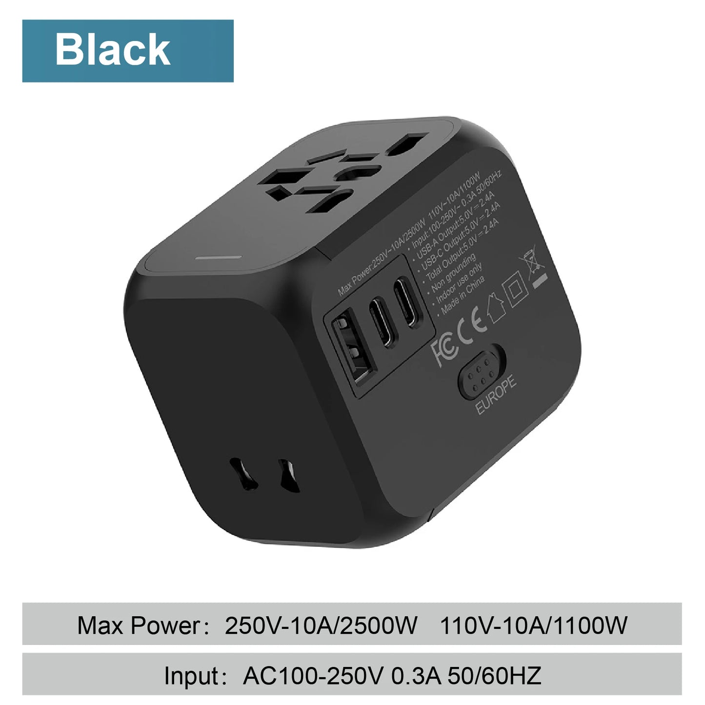 Universal Travel Adapter with USB-C & USB-A | Worldwide Compatibility