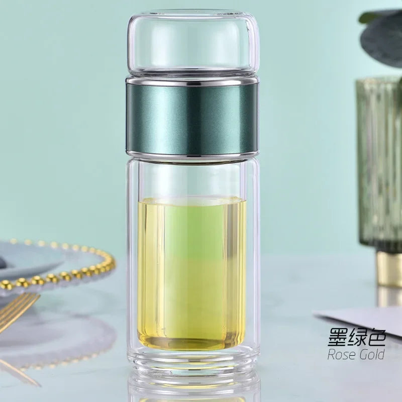 High Borosilicate Glass Tea Water Bottle | Double Layer Infuser