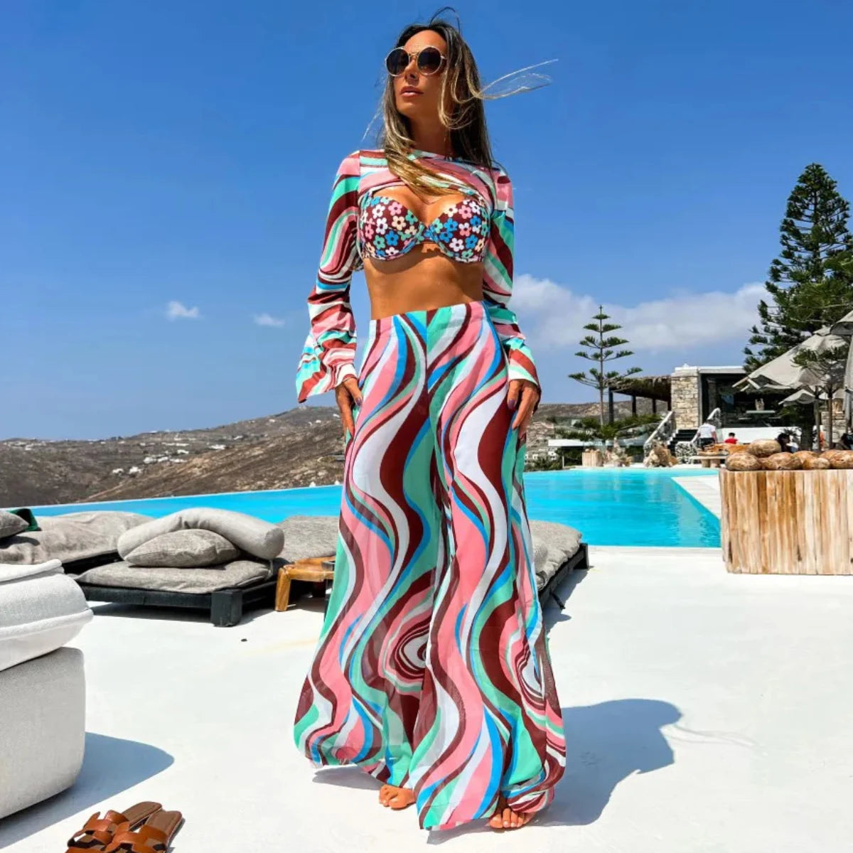 Black Off Shoulder Bikini Pantdress Set | Summer Beach Swimwear