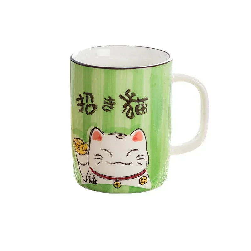 Taza de cerámica japonesa de gato de la suerte | Vajilla ecológica