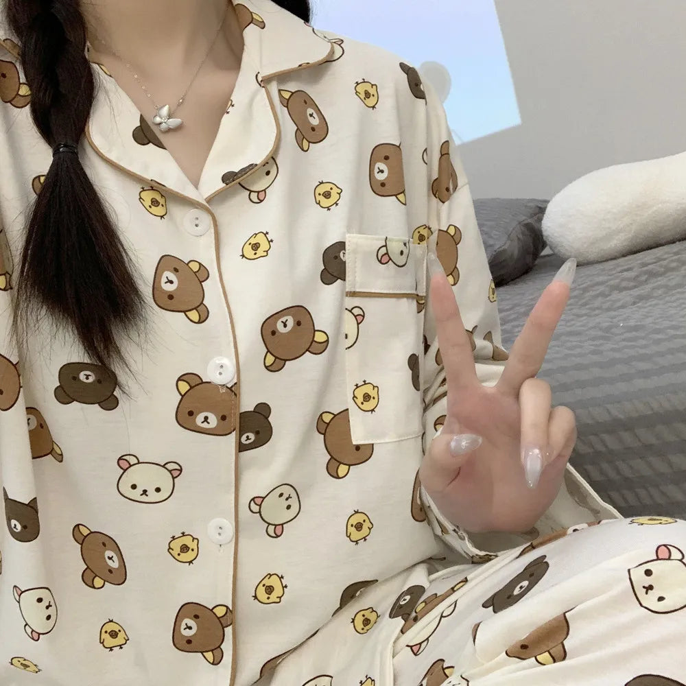 Cute Cartoon Pajamas Set for Couples | Plus Size Flannel Homewear