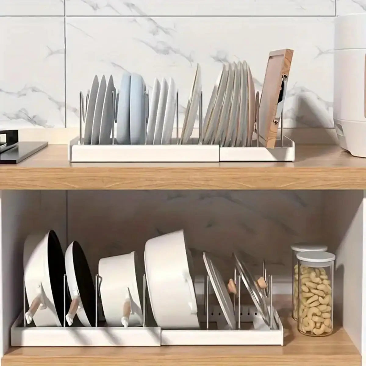 Expandable Kitchen Pot Pan Organizer | Adjustable Lid Storage