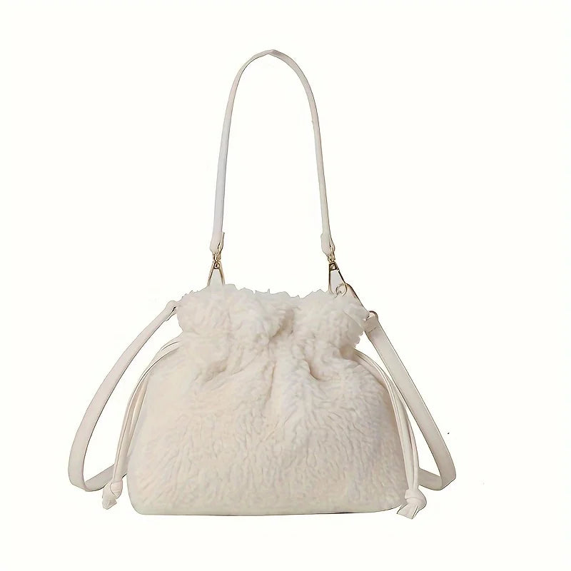 Fashionable Mini Plush Crossbody Bag - Soft Bucket Bag for Women