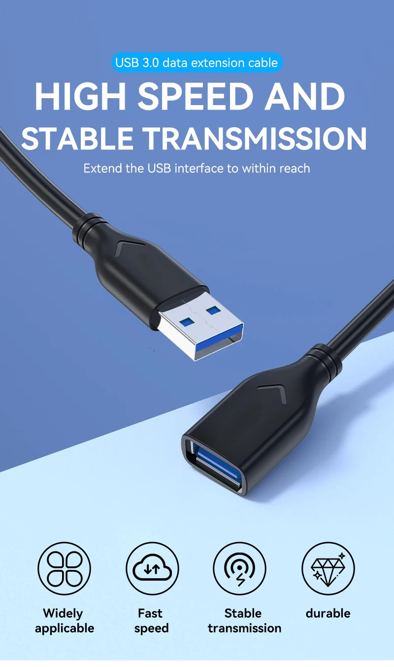 High-Speed USB 3.0 Extension Cable Male to Female for Devices