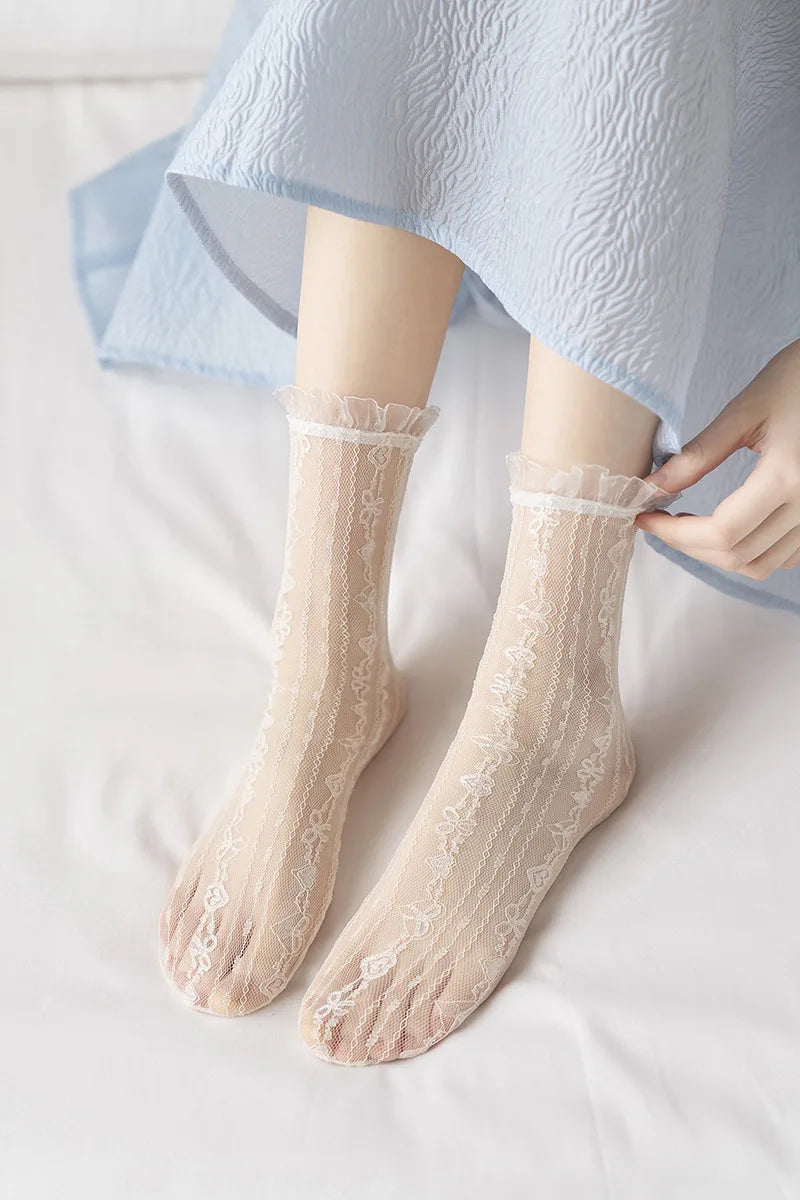 Ultra-Thin Transparent Lace Ruffle Socks for Women | Summer Style