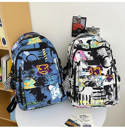 Trendy Personalized Graffiti Japanese Backpack | Large Capacity Book Bag