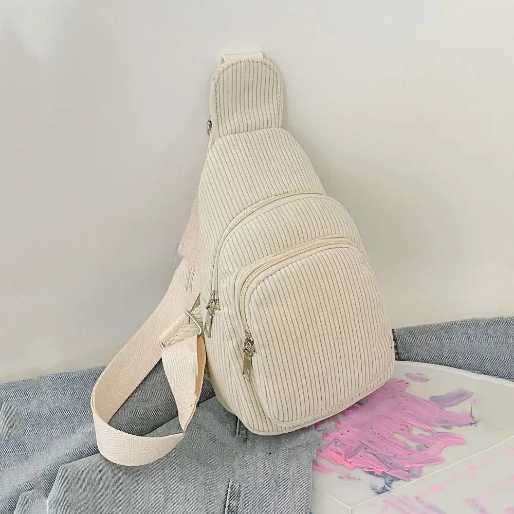 Solid Color Corduroy Chest Bag | Stylish Crossbody Schoolbag
