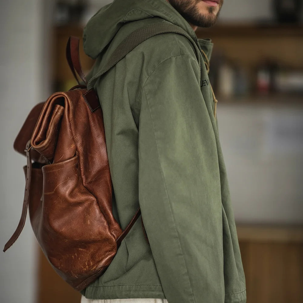 Men's Retro Green Hooded Sweatshirt | Stylish Adjustable Windbreaker
