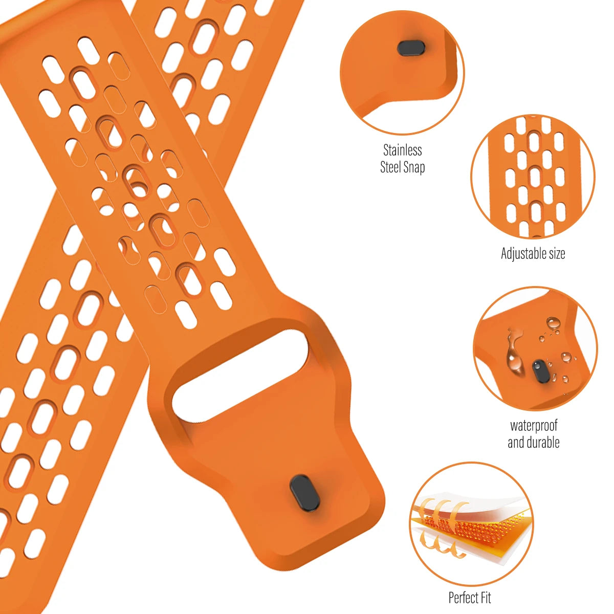 Breathable Sports Silicone Watch Strap - Replacement Bands for Smartwatches