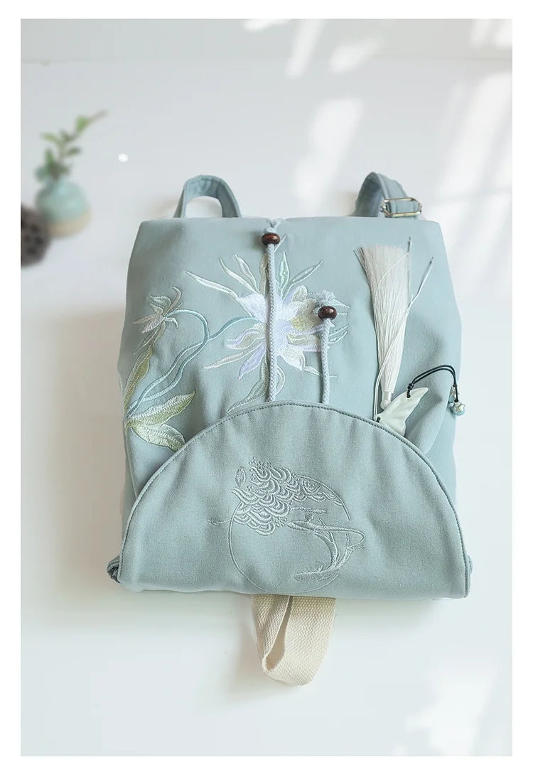 Mochila de 15 pulgadas estilo retro chino | Mochila bordada hecha a mano