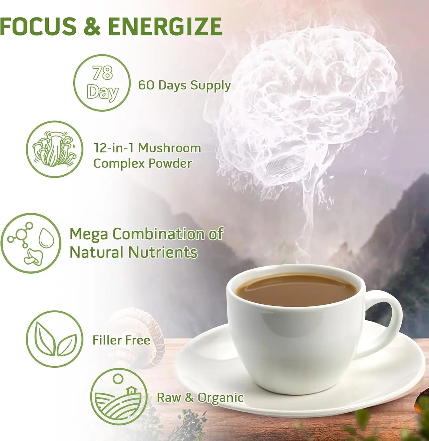 GREENPEOPLE 10-in-1 Mushrooms Lions Mane Supplement  Powder with Reishi Complex for Cognitive Function & Immune Support