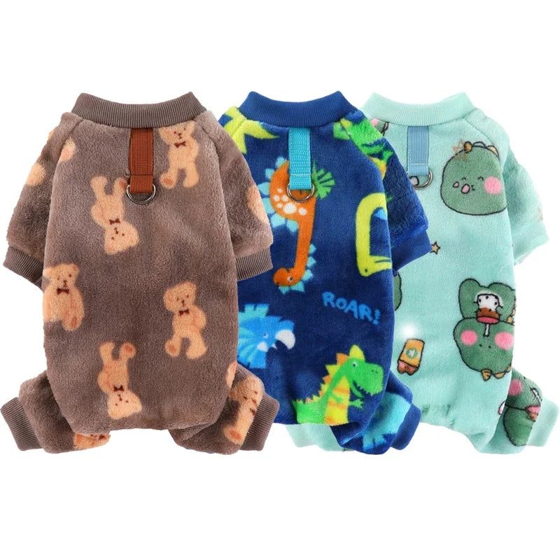 Soft Flannel Dog Pajamas | Cute Cartoon Animal PJs for Dogs