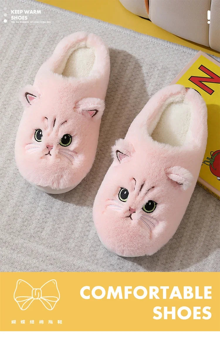 Cute Cat Fluffy Platform Slippers | Furry Plush Indoor Shoes