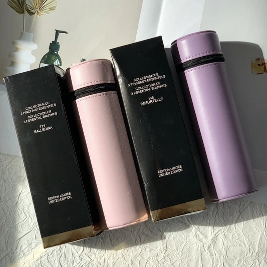 Luxury 3-Piece Goat Hair Makeup Brush Set – High-End Foundation, Blush, Eyeshadow & Eyeliner Brushes – Perfect Birthday Gift for Her