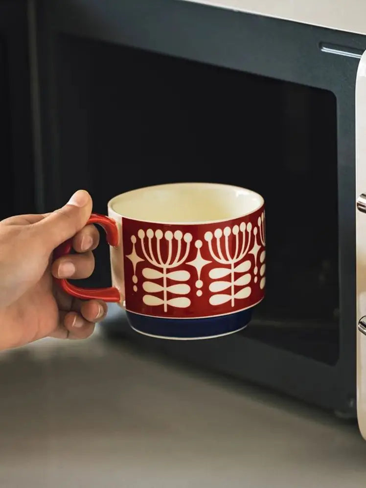 Retro Ceramic Flower Coffee Mug Set | Perfect for Tea & Oats