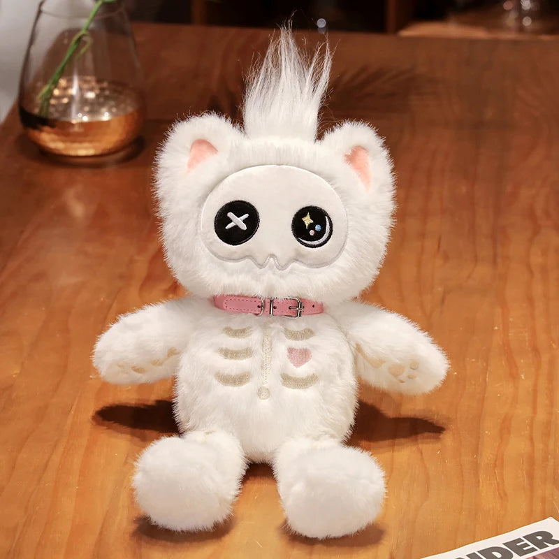 Kawaii Black Skeleton Cat Plush Toy | Fluffy Gothic Stuffed Animal