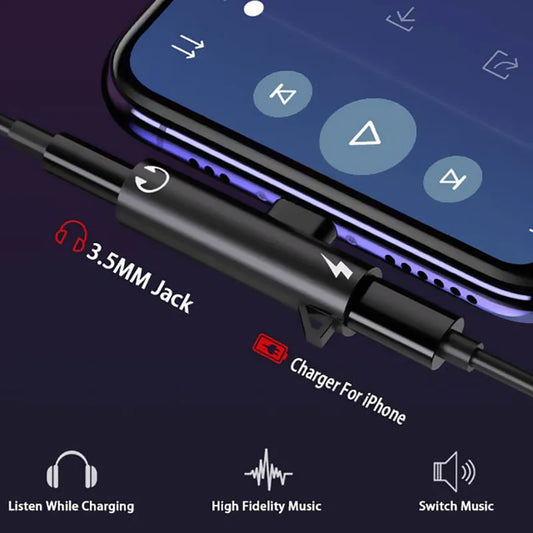 2 in 1 Audio Headphone Charging Adapter | Dual Splitter for iPhone