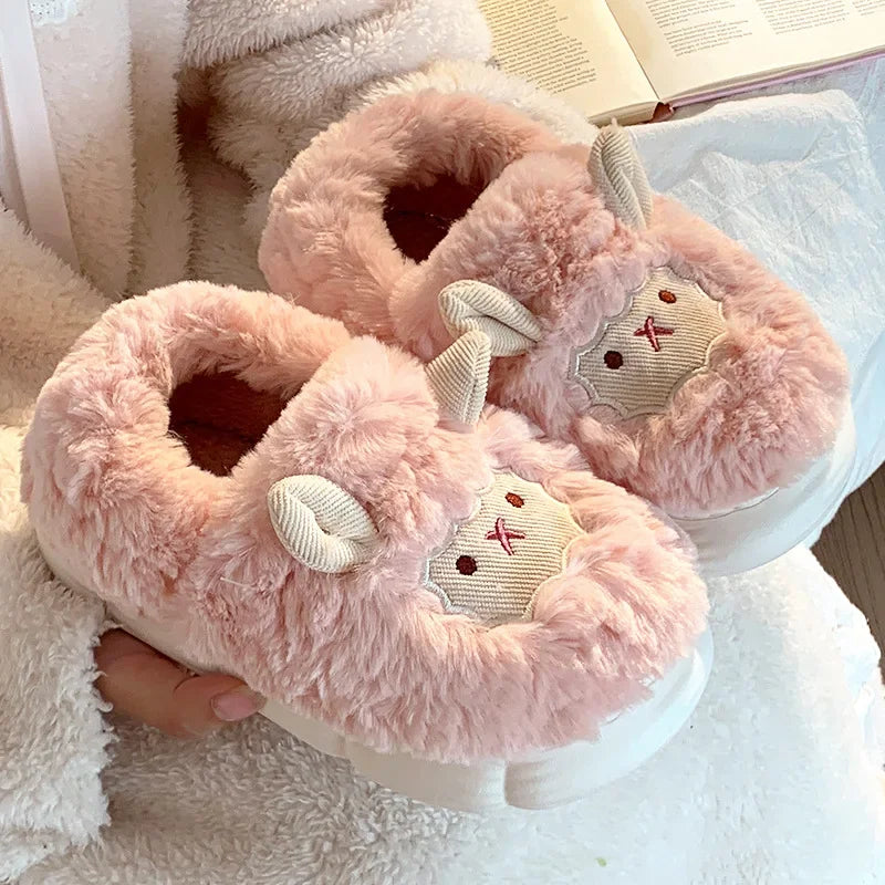 Cute Cartoon Lamb Plush Slippers | Warm Indoor House Shoes