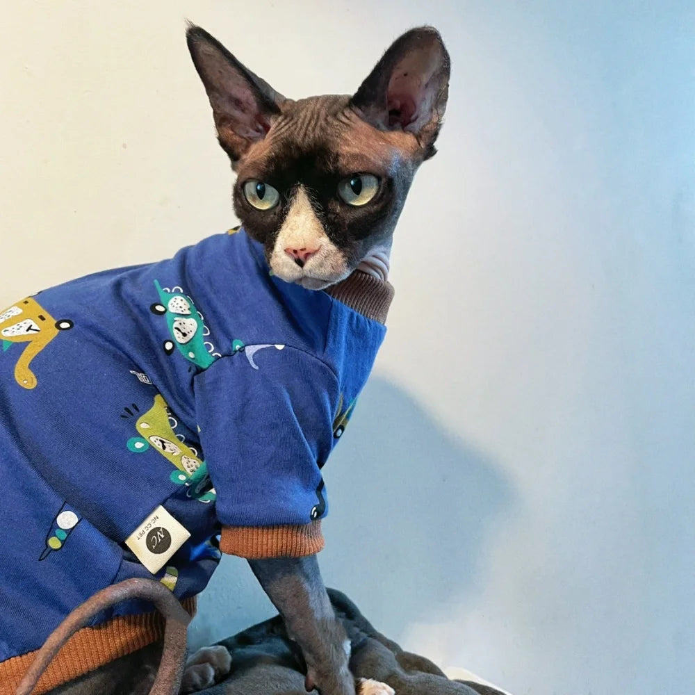 Cute Cartoon Dinosaur T-Shirt for Hairless Cats | Soft Cotton PJs