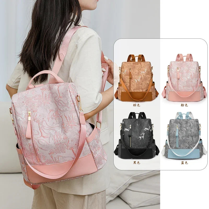 Stylish Color Blocking PU Leather Backpack | Anti-Theft Travel Bag