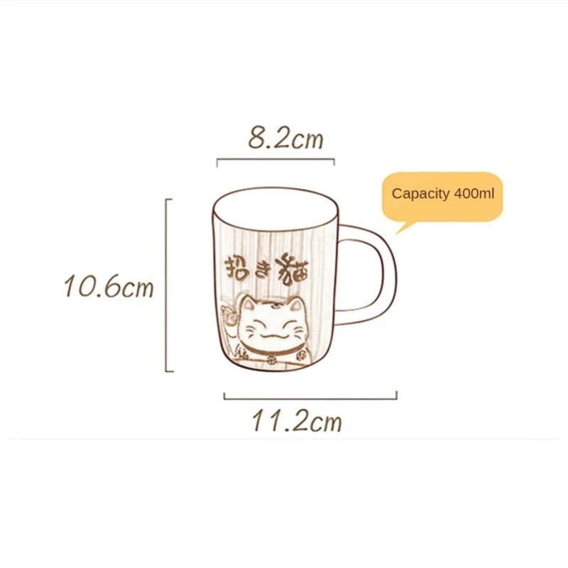 Taza de cerámica japonesa de gato de la suerte | Vajilla ecológica