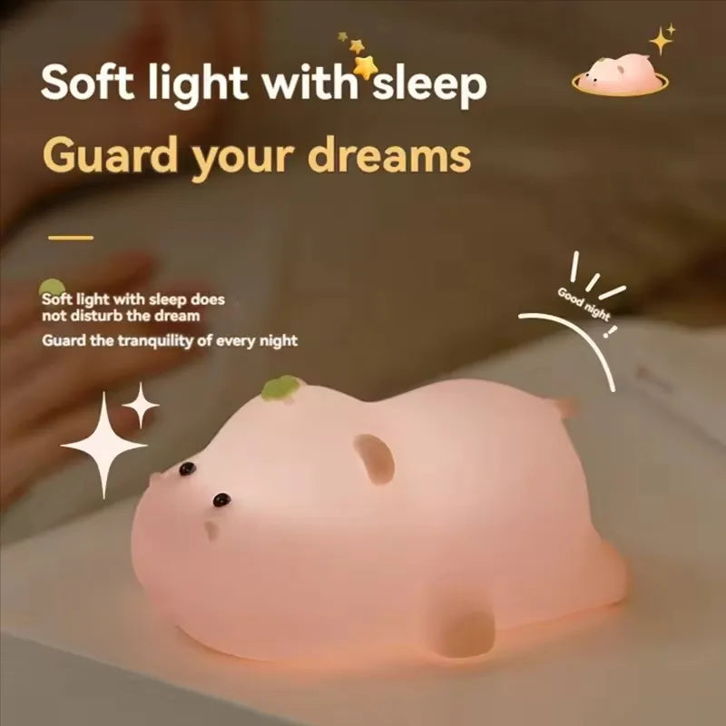 Cute Pink Hippo Night Light | Portable Silicone Kids Lamp