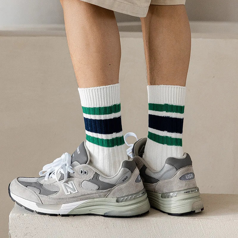 Men's Japanese Style Striped Crew Socks | Cozy Cotton Comfort