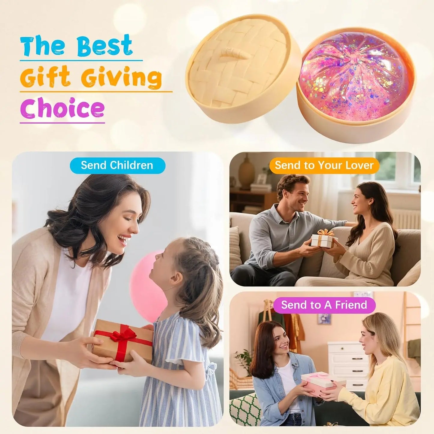 5.5cm Dumpling Squishy, Glitter Maltose Stress Ball, Bao Bun Mystery Box, Aesthetic Fidget, Slow Rebound Anxiety Relief Toy