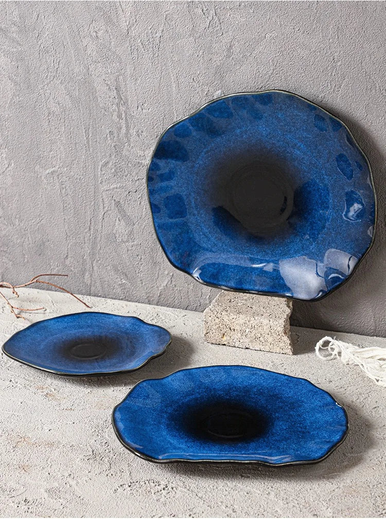 Cat Eye Blue Ceramic Dish | Unique Irregular Pottery Plate