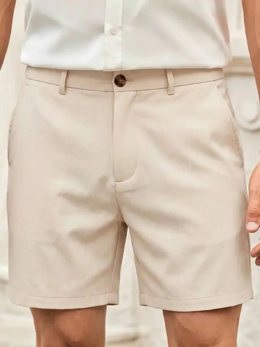 Men's Gray Woven Casual Shorts | Button Fly Knee Length Style