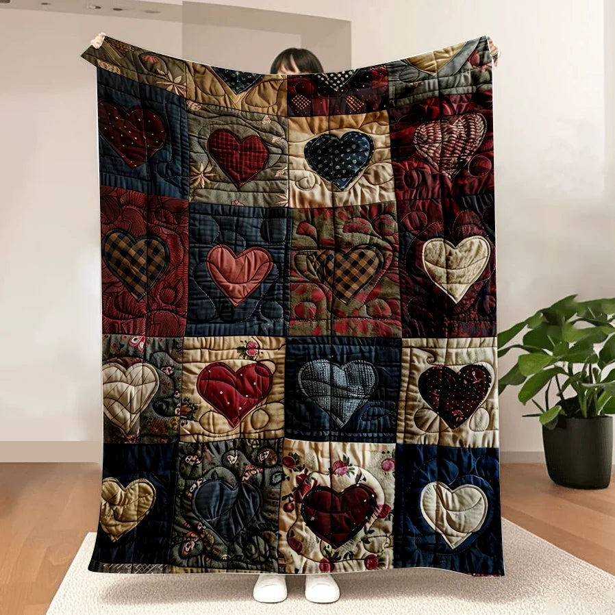 Manta de Franela Ultrasuave con Estampado de Corazones | Confort Acogedor y Portátil
