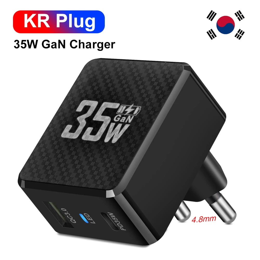 35W GaN Dual Port Fast Charger | USB-C & USB-A Wall Adapter