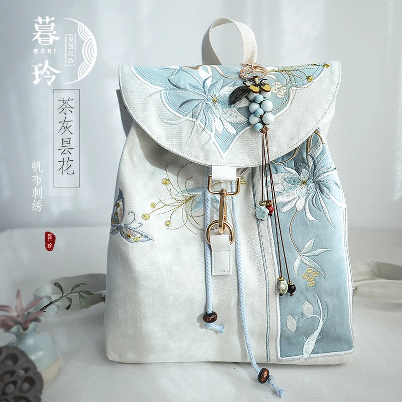 Mochila de 15 pulgadas estilo retro chino | Mochila bordada hecha a mano