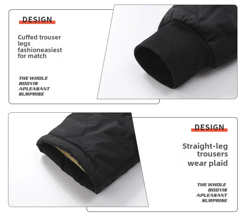 Men’s Lamb Wool Cotton Thermal Jogging Sweatpants Padded Outdoor Casual Pants Autumn Winter Straight Fit Ankle Length