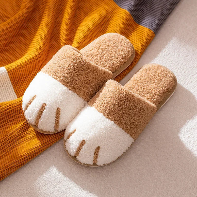 Pantuflas afelpadas de pata de gato para mujer | Zapatillas cómodas de invierno para interiores