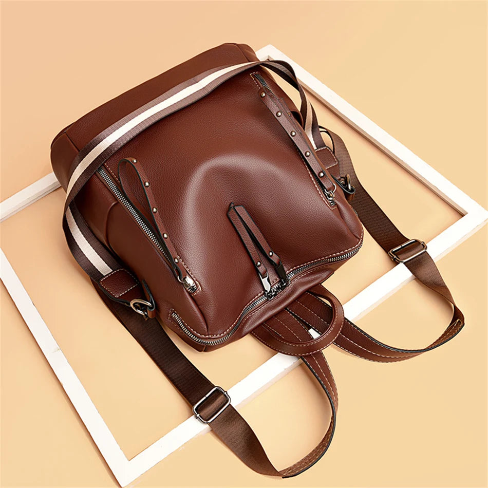 Mochila de cuero impermeable elegante para estudiantes jóvenes | Duradera y a la moda