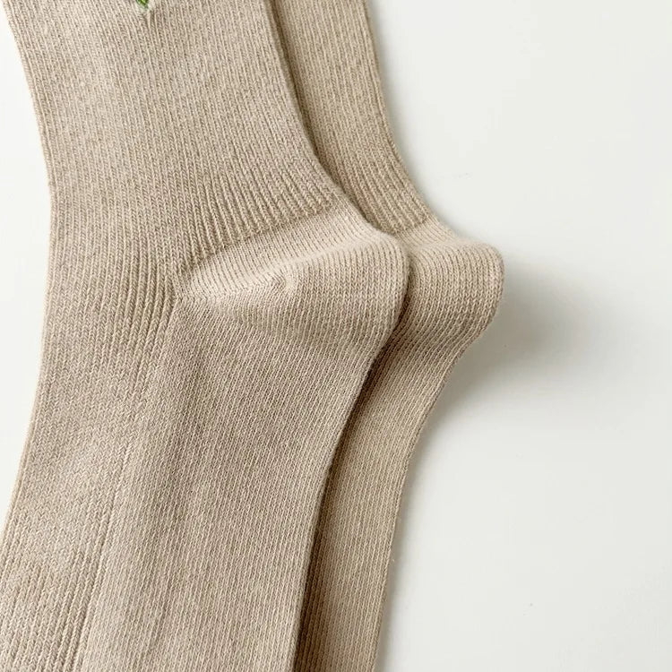 Women's Autumn Floral Embroidery Crew Socks | Cute Kawaii Style