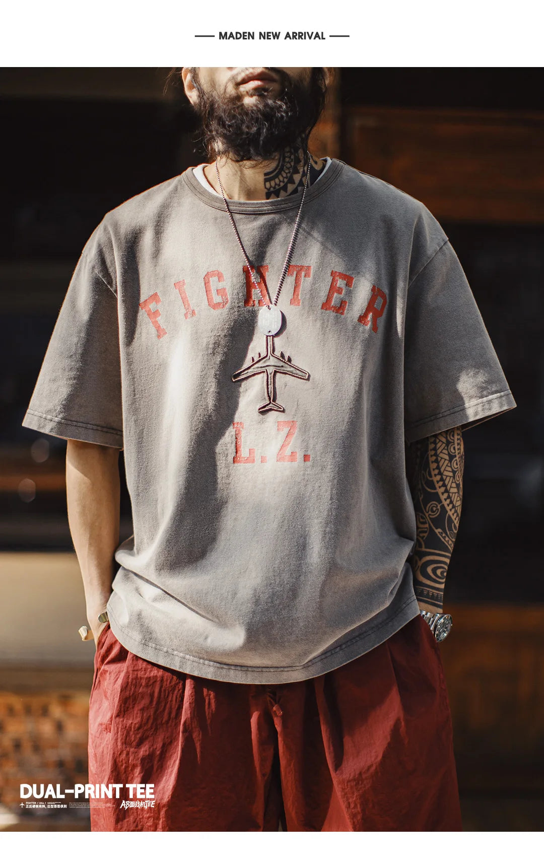 Men's Vintage Fighter Plane Print T-Shirt | Heavyweight Cotton Tee