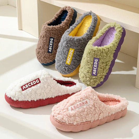 Pantuflas unisex de felpa con suela gruesa | Zapatillas de casa cálidas y afelpadas