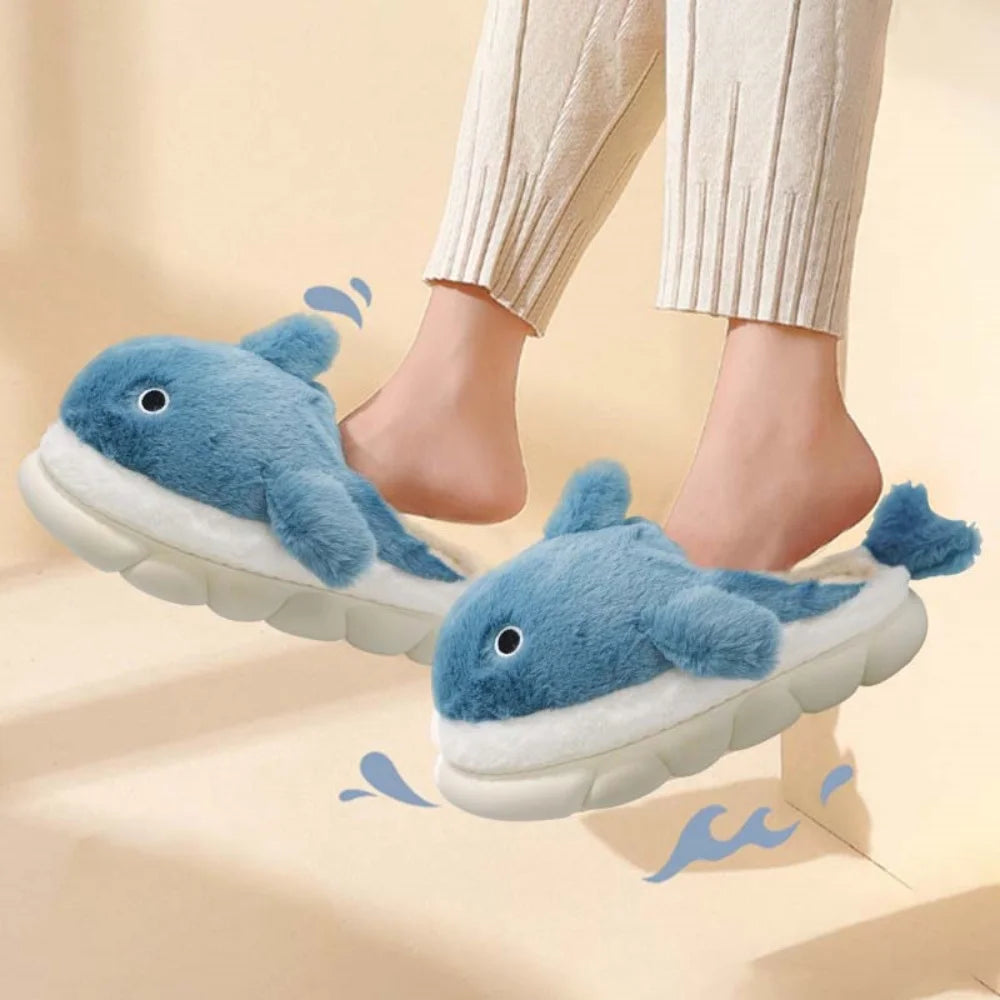 Unisex Fuzzy Sharky Slides | Adorable Whale Shark Slippers
