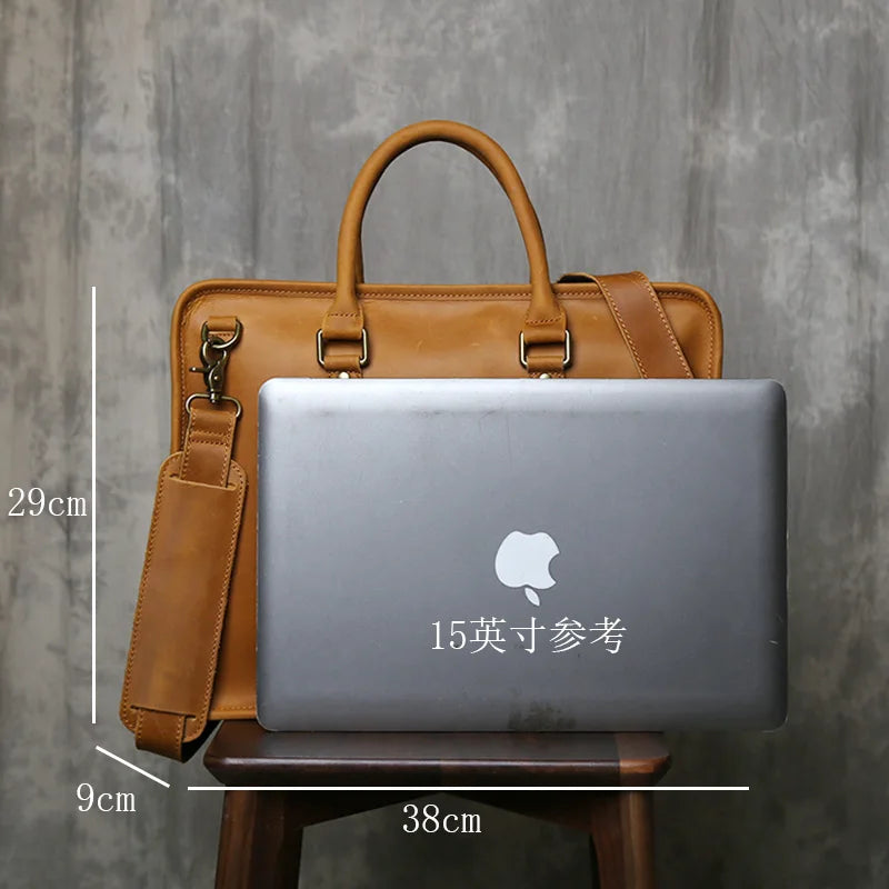 Handmade Genuine Leather Briefcase | Retro Large Capacity Laptop Bag