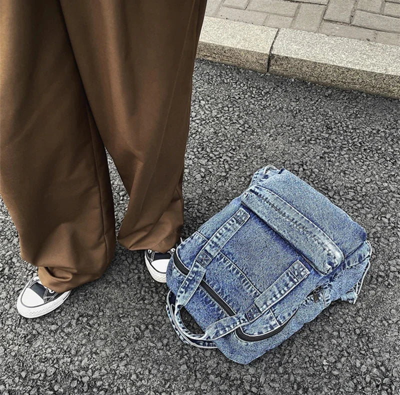 Casual Denim Backpack | Large Capacity Laptop Bag for School & Travel