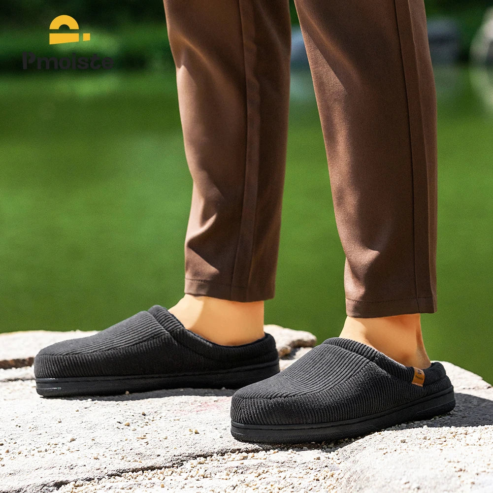 Men's Memory Foam Winter Slippers | Cozy Striped Indoor Shoes