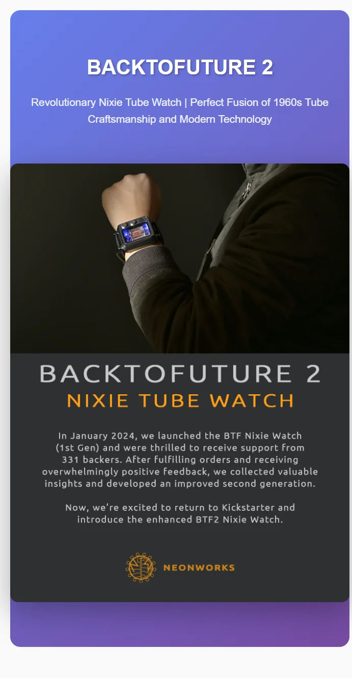 Neon Nixie Tube Digital Watch | Sapphire Glass, 9-Color Backlight