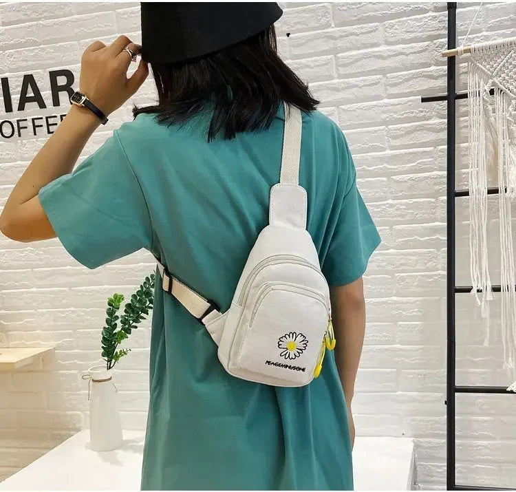 Stylish Embroidered Canvas Chest Bag | Women’s Daily Crossbody Bag