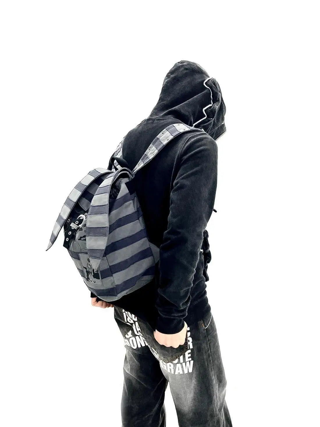 Vintage Striped Rabbit Ear Backpack | Unisex Punk Hip Hop Style