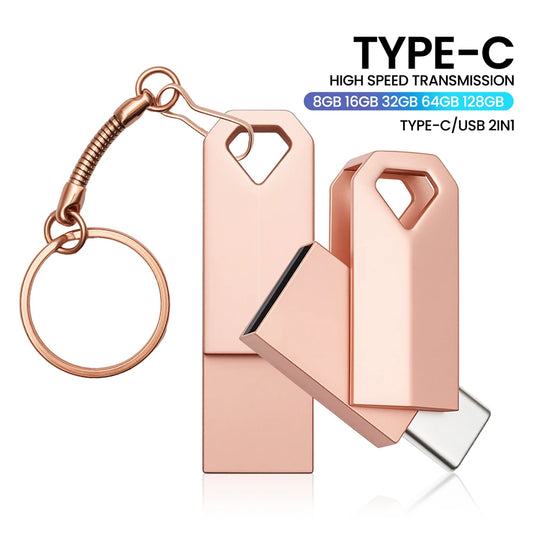 2-in-1 Mini Type C Metal USB Flash Drive | Creative Gift Options