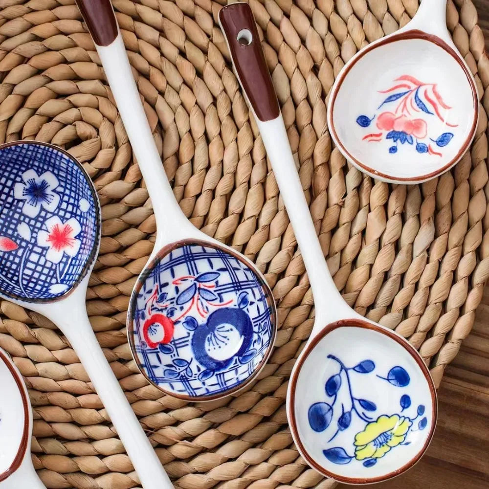 Juego de cucharas de sopa de cerámica estilo japonés | Regalos resistentes al calor