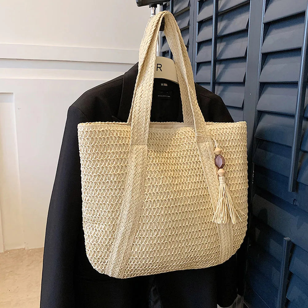 Stylish Hand-Woven Straw Beach Tote Bag for Women | Boho Chic