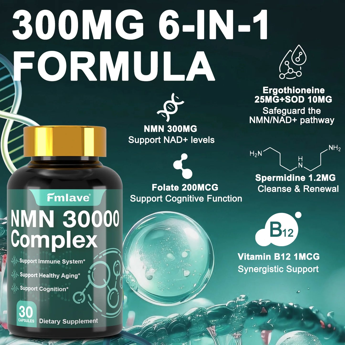 99% Pure NMN & Ergothioneine Capsules for Healthy Aging